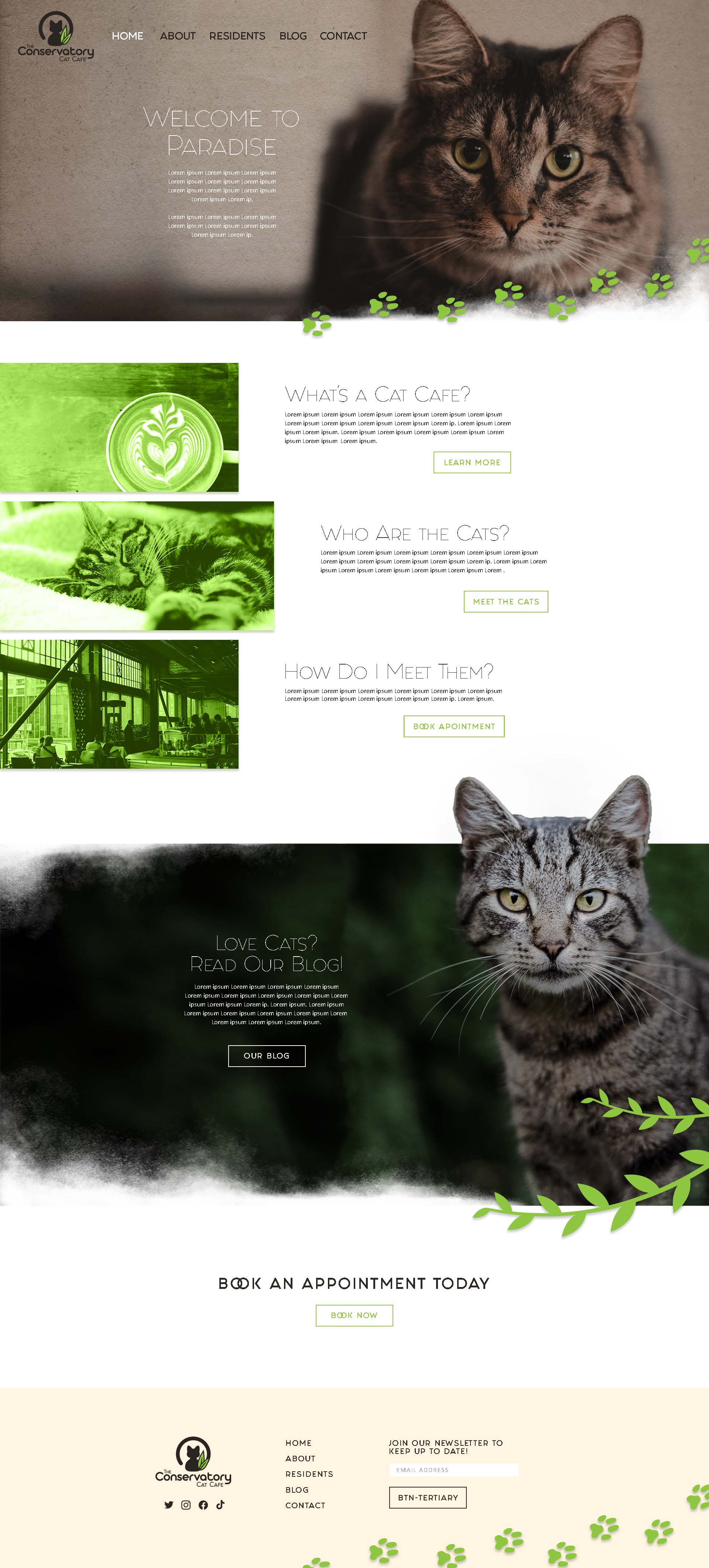 Website design for the Conservatory Cat Café.